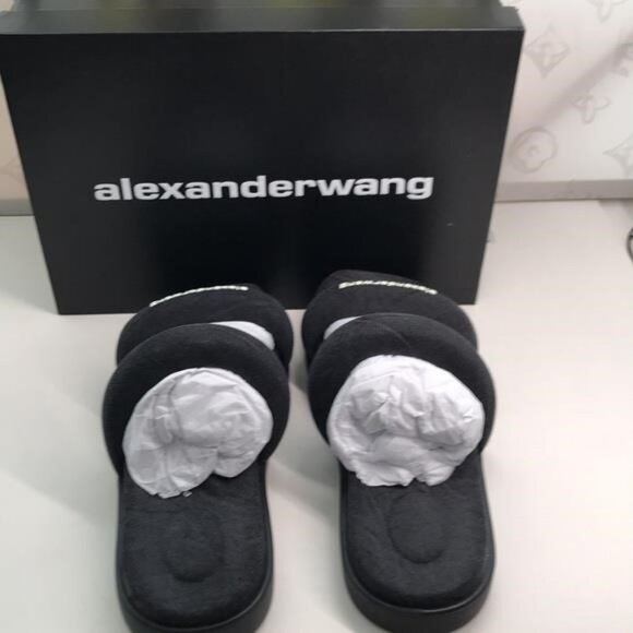 New Authentic Alexander Wang Women’s Jay Flatform Slides – Grey Denim - Picture 7 of 11